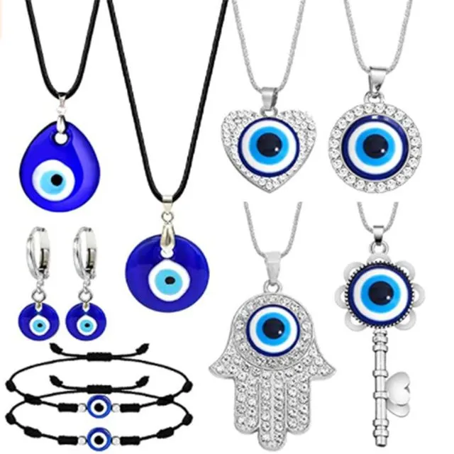 Glass Devil's Eye Pendant Necklace Set Eye Love Necklace Palm Necklace Set