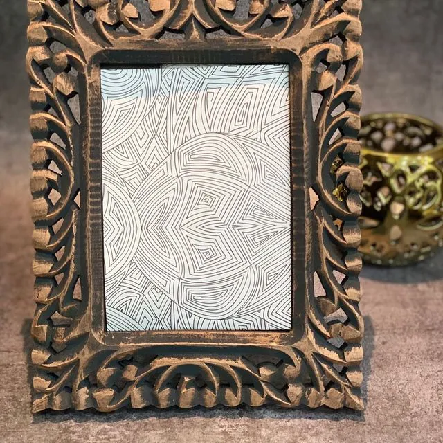 Wooden Photo Frame Carved Brass