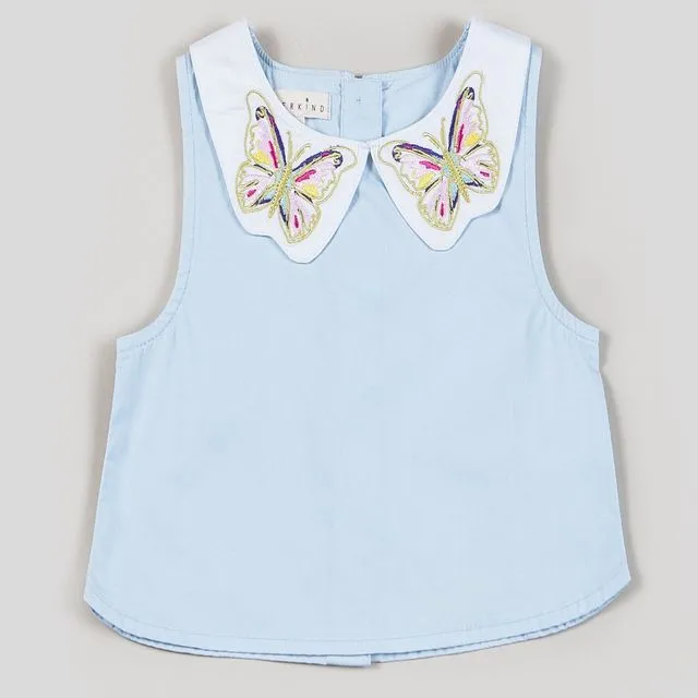 Girls Butterfly Collar Sleeveless Top