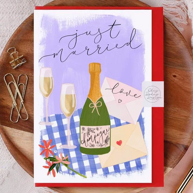 Just Married Champagne Greeting Card