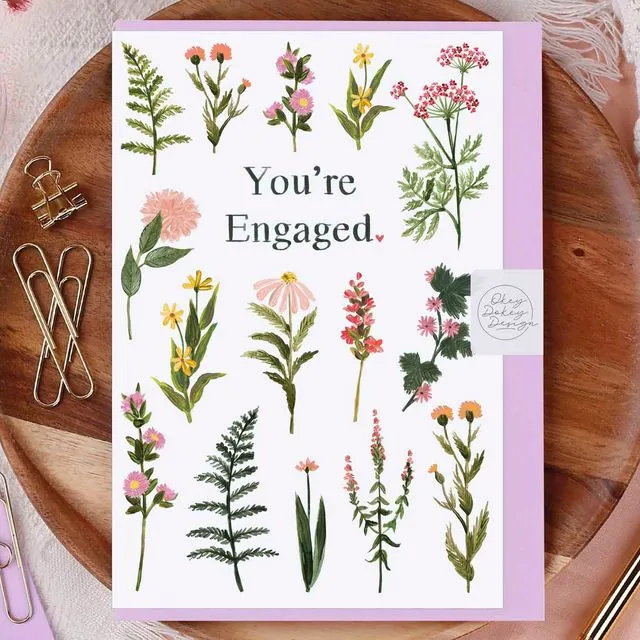 You're Engaged Flowers Greeting Card