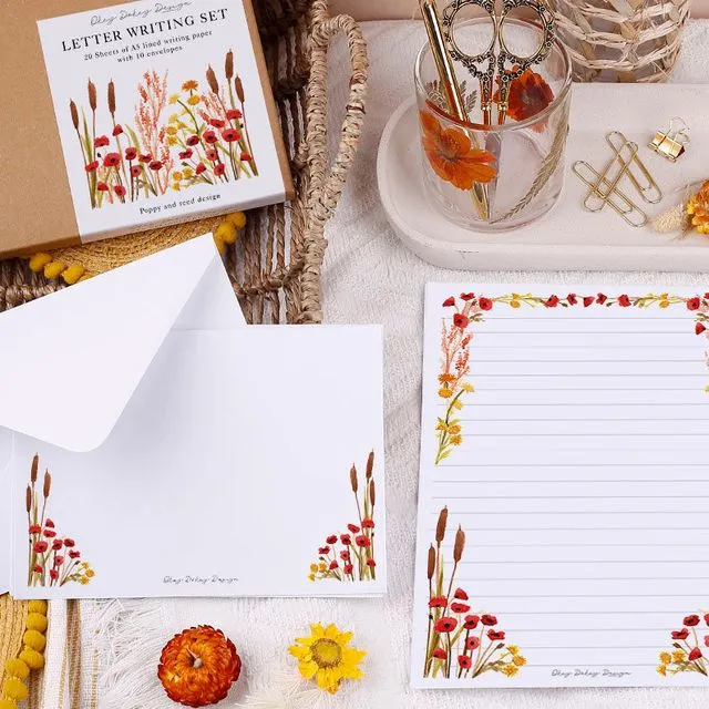 A5 Lined Poppies Writing Paper