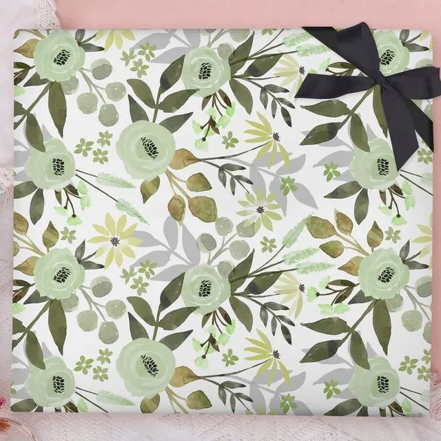 Green Floral Wrapping Paper Sheet