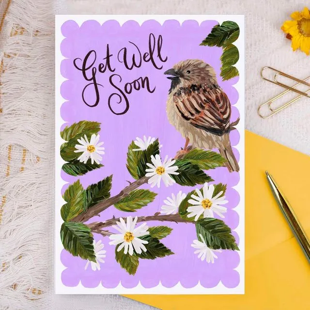 Get Well Soon Sparrow Greeting Card