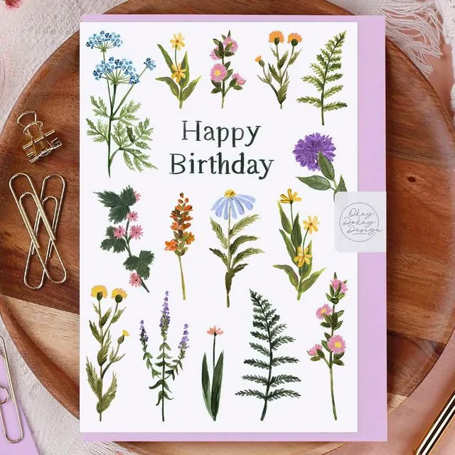 Happy Birthday Flowers Greeting Card