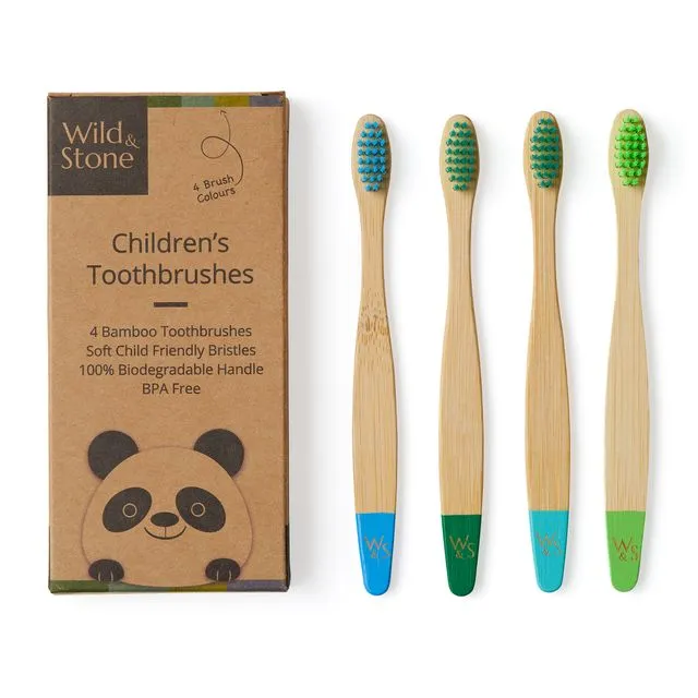 Children's Bamboo Toothbrush - 4 Pack - Aqua Colour