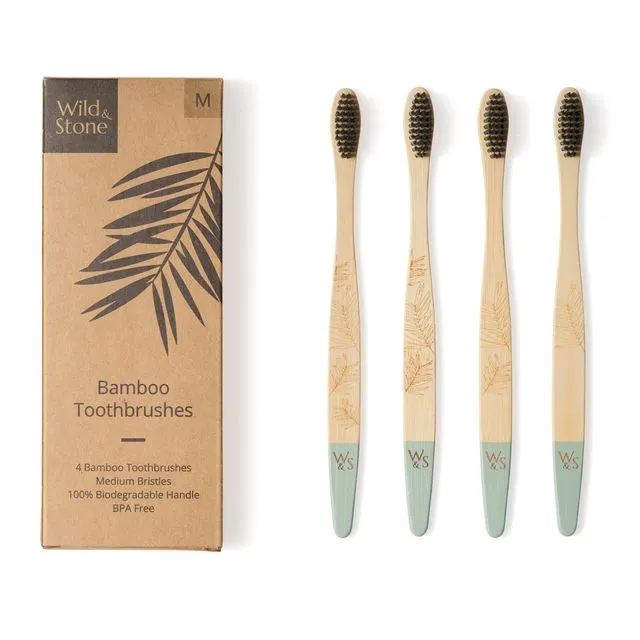 Adult Bamboo Toothbrush - 4 Pack - Medium Bristles