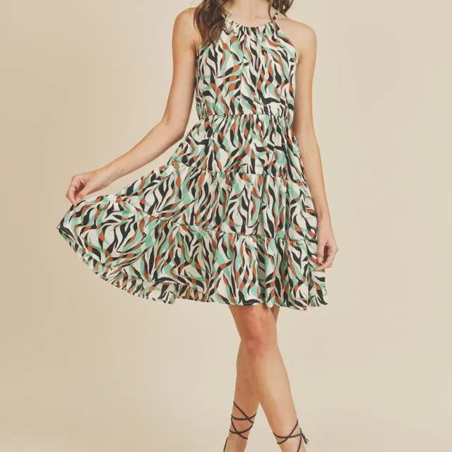 ISD1213 Jewel Zebra Print Halter Dress, Green / Size;Prepack 2-2-2;Small-Medium-Large
