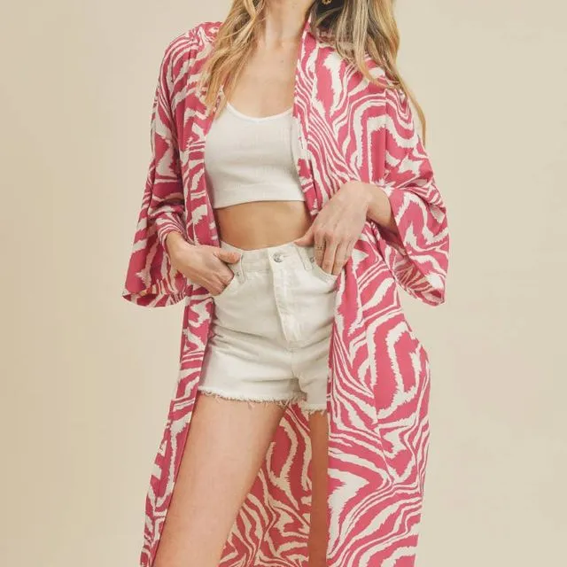 ISJK1183-C Zebra Print Kimono, Pink / Size;Prepack 3-3;Small-Medium