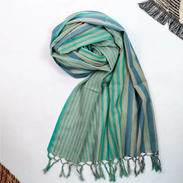 Green & Turquoise Cotton Scarf