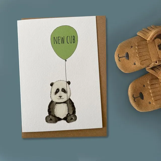 New baby card with Panda illustration