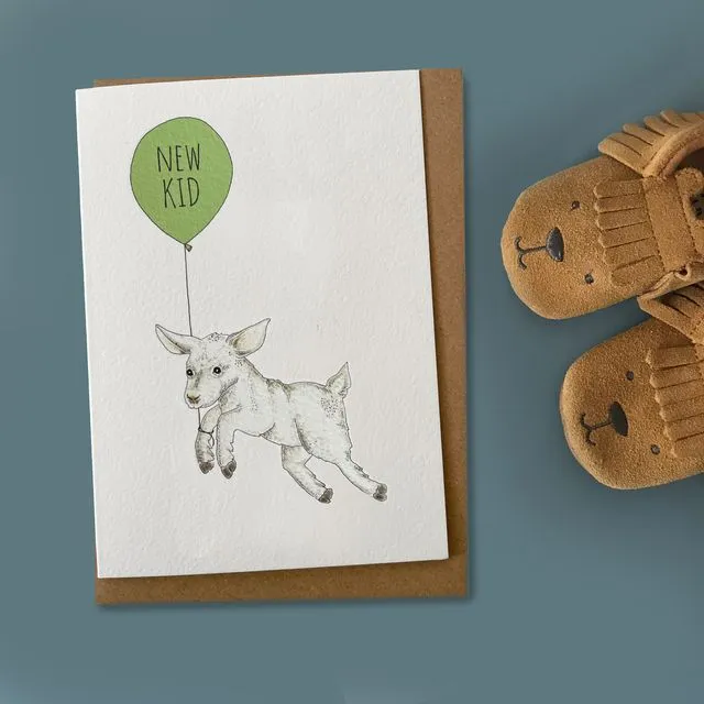 New baby card with Goat Kid illustration