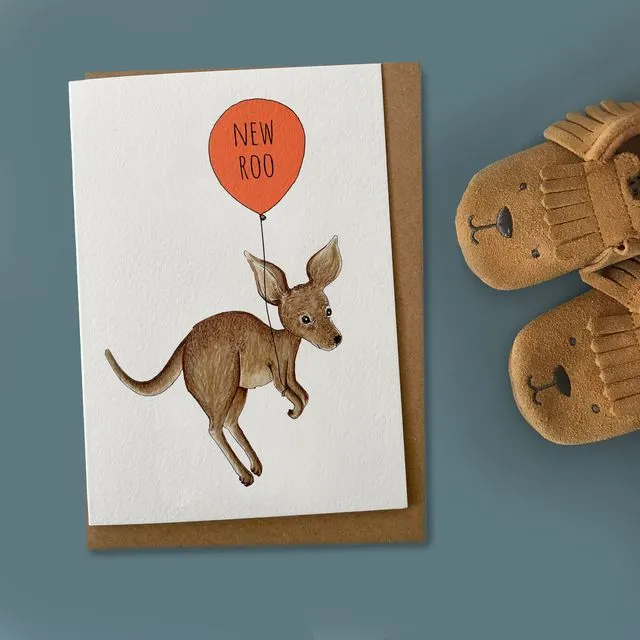 New baby card with Kangaroo illustration