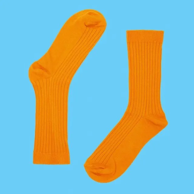 Signature Bamboo Cotton Blend Ribbed Socks - #TangerineSundown