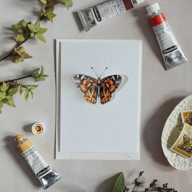 Painted Lady Butterfly 3D Greetings Card