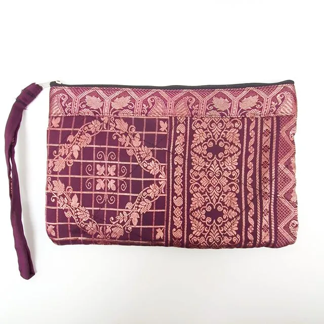 Sari wrist wallet clutch with mobile pocket, handmade (mixed colours, patterns)