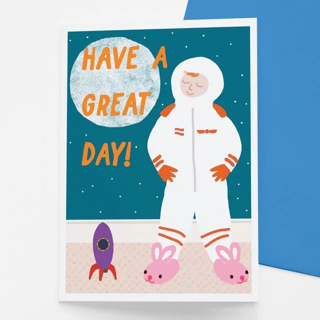 Space bunny children's birthday card
