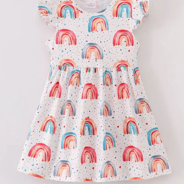 Girl Dress, Watercolor Rainbows & Dots Twirl Boutique Dress