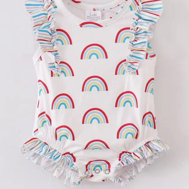 Baby Romper, Rainbows & Stripe Ruffle Bubble Onesie Romper