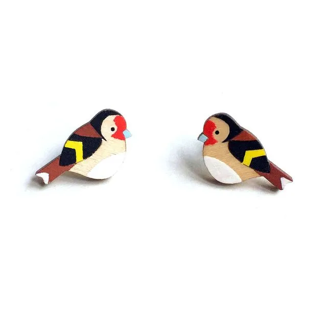 Wooden Goldfinch earrings.