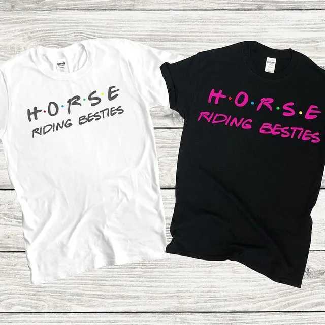 Cute Horse Riding Friends Design Bestie T Shirts