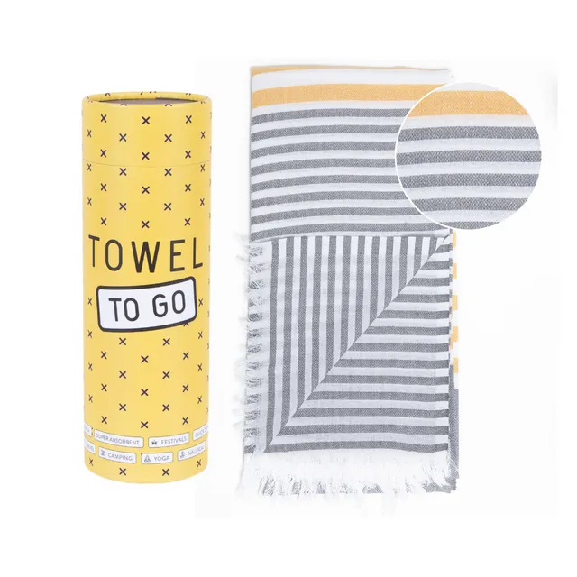 Towel to Go Bali Hammam Towel with gift box, Grey/Mustard TTG3BG