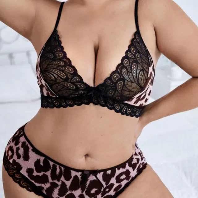 Plus Size Sexy Underwear Lingerie Set-Leopard