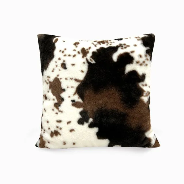 Animal Print Plush Home Sofa Pillowcase White Brown