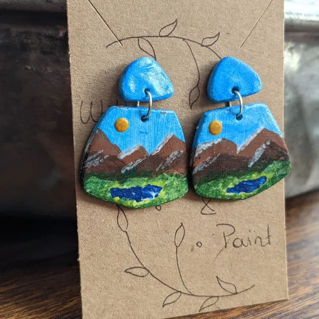 Miniature landscape clay drop earrings