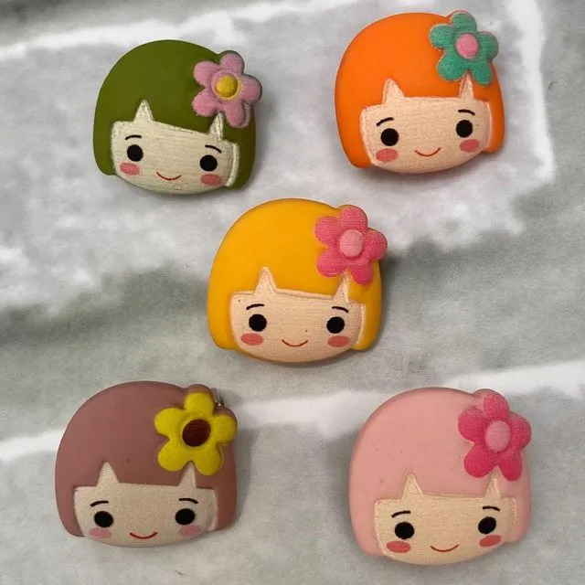 Mini Girl pair of resin Brooches