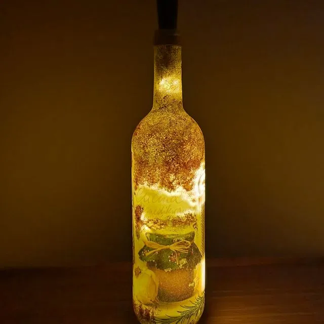"Cuisine méditerranéenne" Bottle LED Light With Decoupage technique