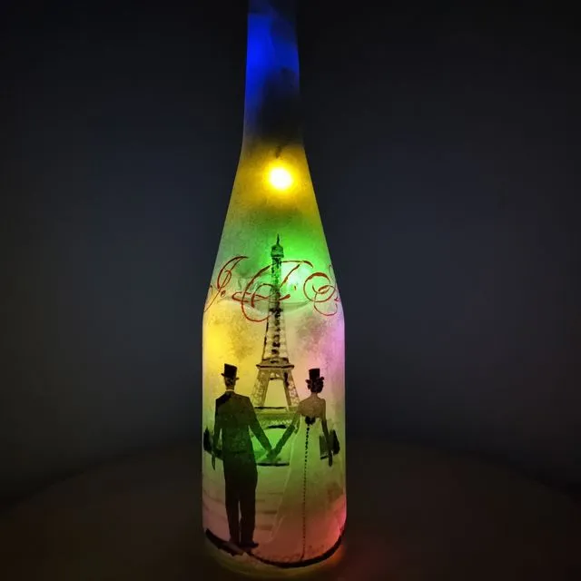 "Paris" Bottle LED Light With Decoupage technique