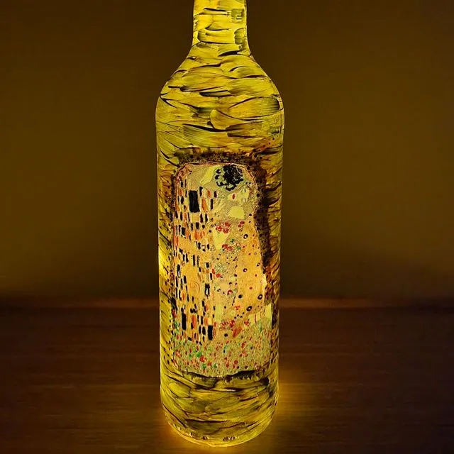 "Kiss by Gustav Klimt" Bottle LED Light With Decoupage technique