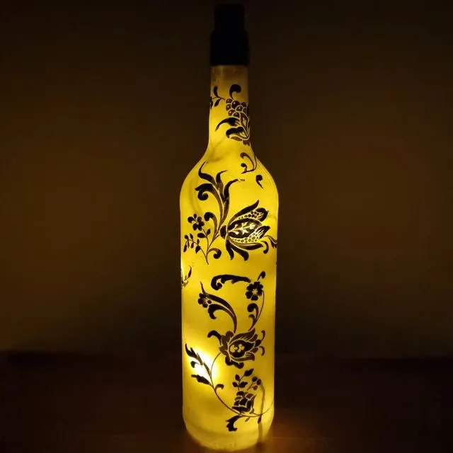"Flowers on White" Bottle LED Light With Decoupage technique