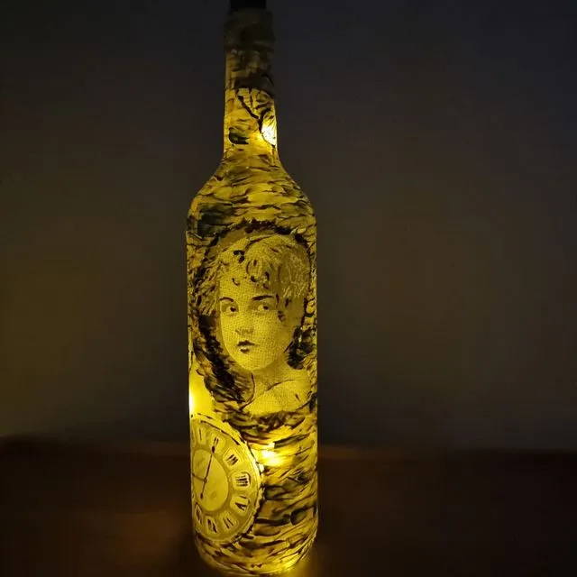 "Keys and Time" Bottle LED Light With Decoupage technique