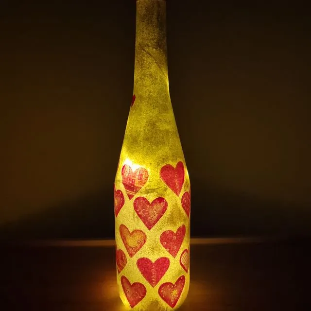 "Heart" Bottle LED Light With Decoupage technique