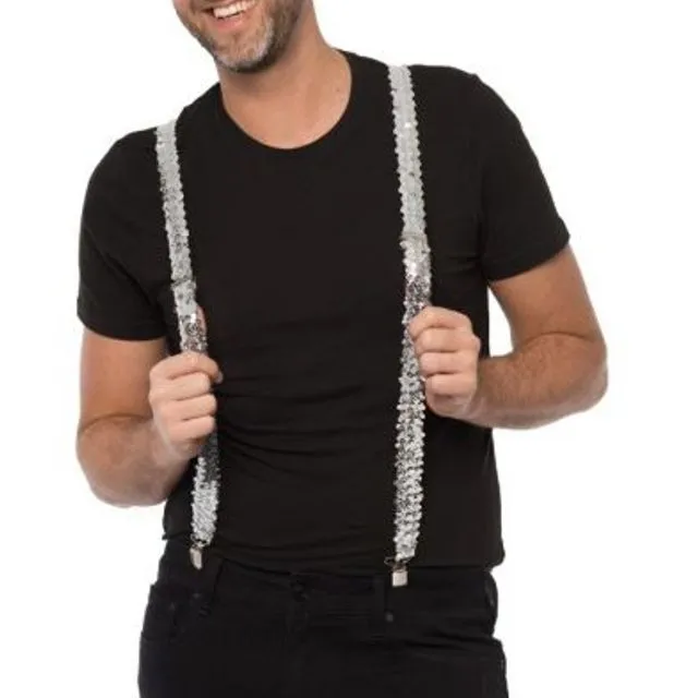 Suspenders Sequens Silver for Party Supplies Aduld Suspenders Accessory - Width 2,5 cm