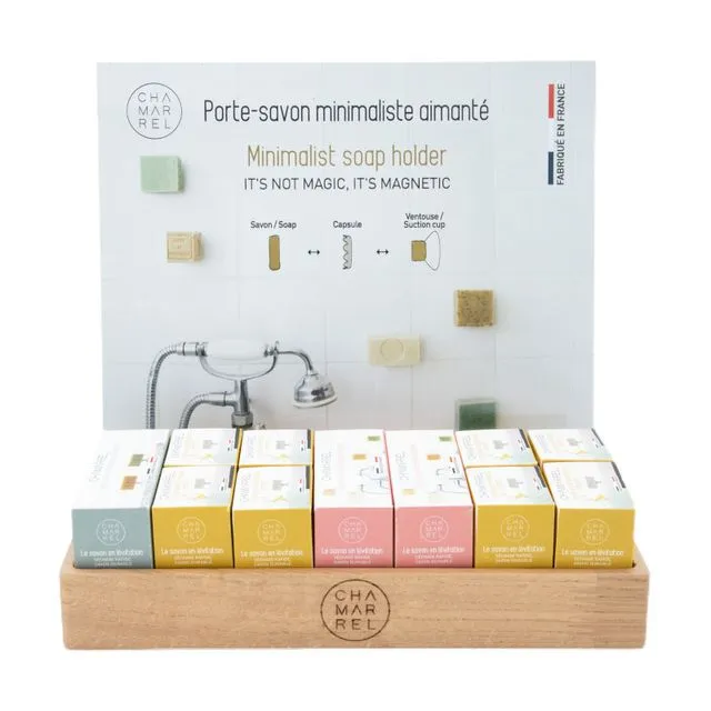 Présentoir + 14 Porte-savons aimantés français en boîte