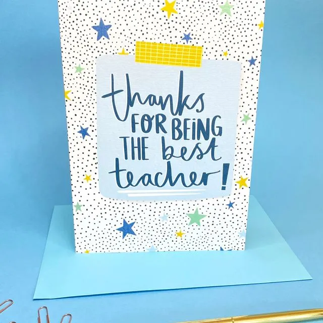 Best Teacher Greeting Card in Blue