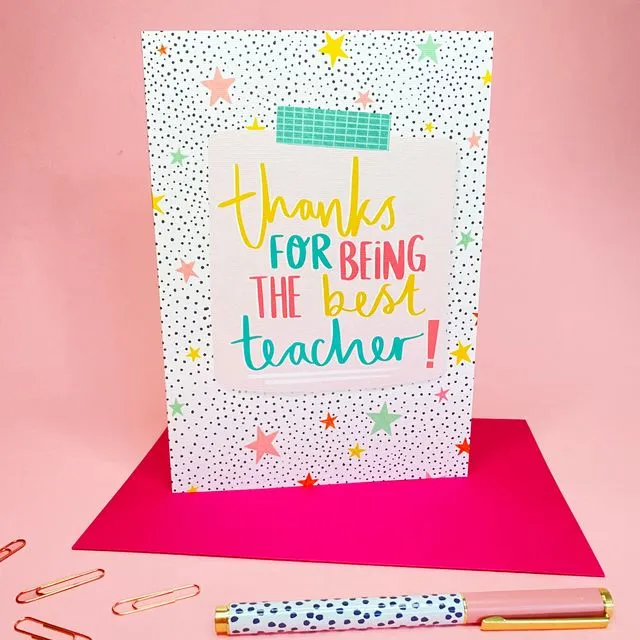 Best Teacher Greeting Card in Pink