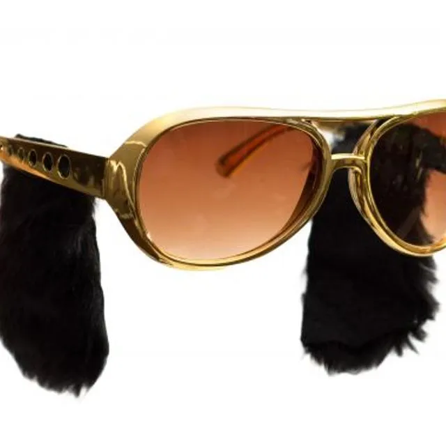 Elvis Glasses Gold with Sideburns for Party Costume Vegas Rock Star Sunglasses 50's 60's Style