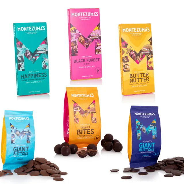 Montezuma's Chocolates Best Sellers Starter Snaking BUNDLE Package 3 x 90g Bars X 12 SRP's + 2 x 180g Button Bags X 8 SRP's + 1 x 120g Truffle Bites X 8 SRP