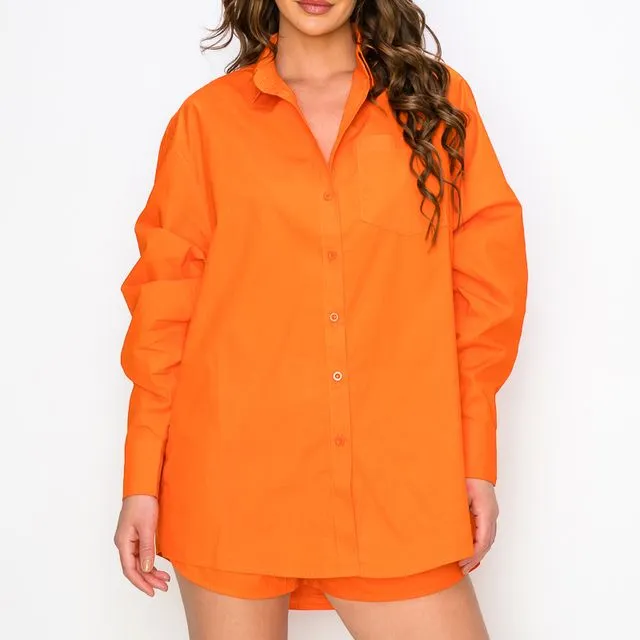 OVER SIZE SHIRT WITH ELASTIC WAIST SHORTS
