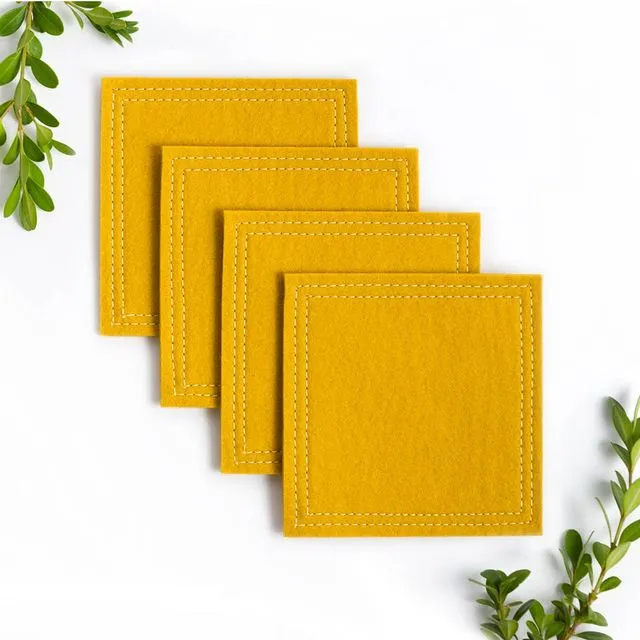 Coasters - Merino Wool Felt - Set of 4 Mustard Yellow
