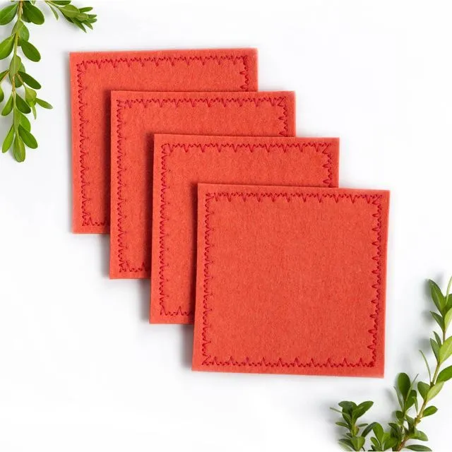 Coasters - Merino Wool Felt - Set of 4 Coral Red