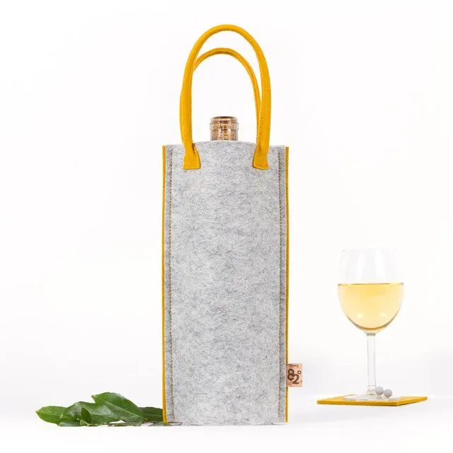 Bottle Bag - Merino Wool Felt Heather Gray & Mustard Yellow
