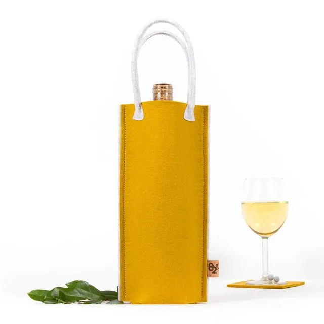 Bottle Bag - Merino Wool Felt Mustard Yellow & Heather White