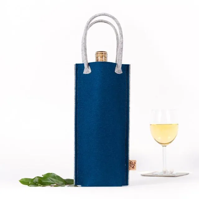 Bottle Bag - Merino Wool Felt Peacock Blue & Heather Gray