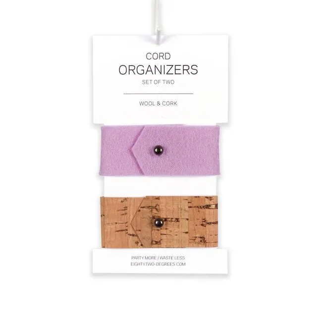 Cord Organizer - Merino Wool Felt & Cork - Set of 2 Lilac