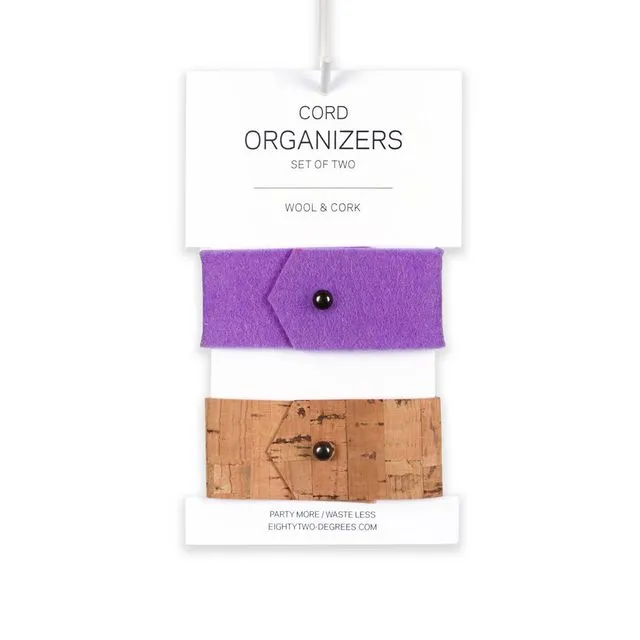 Cord Organizer - Merino Wool Felt & Cork - Set of 2 Violet